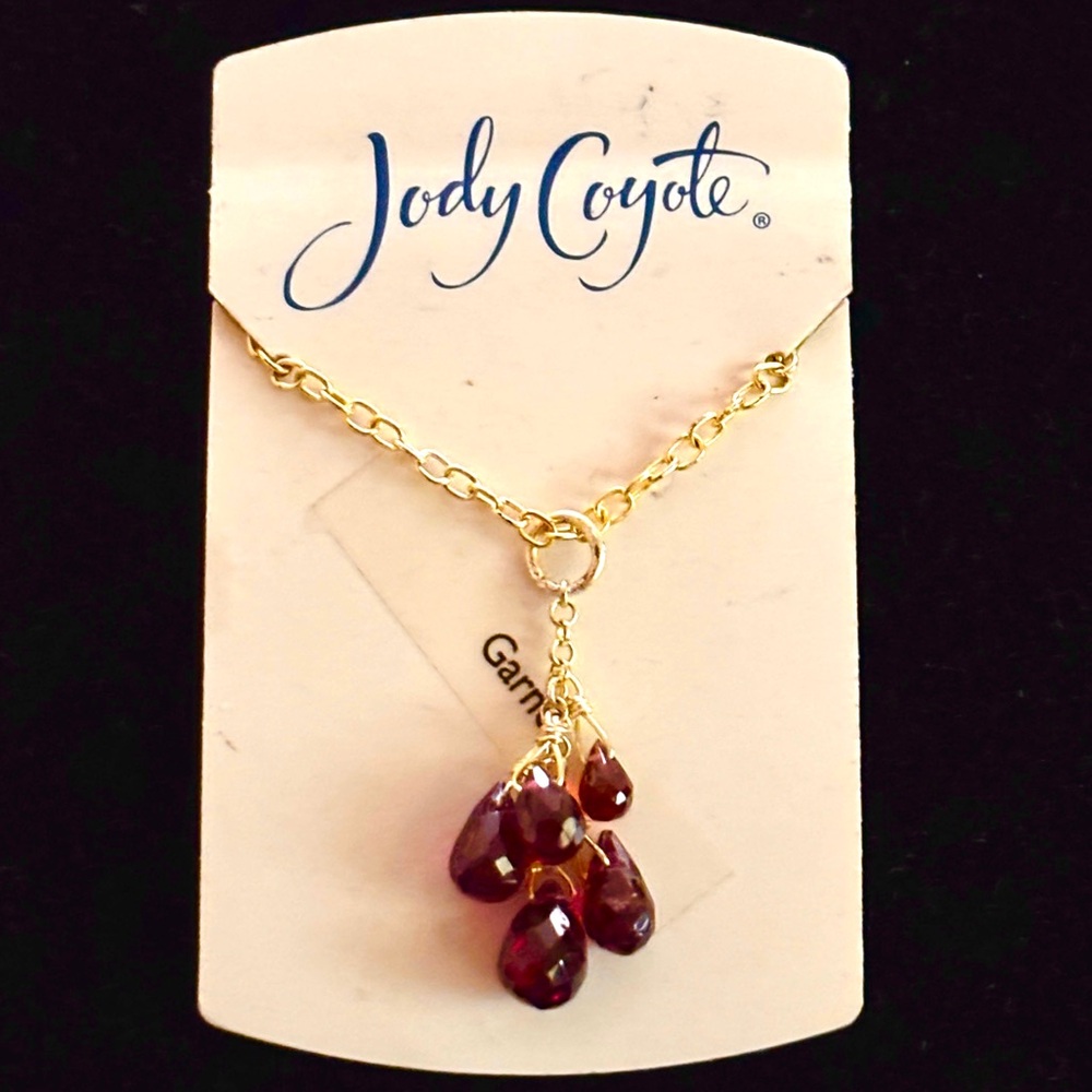 Jody Coyote Faceted Garnet Teardrop Gemstones on 925 Chain Necklace NWT